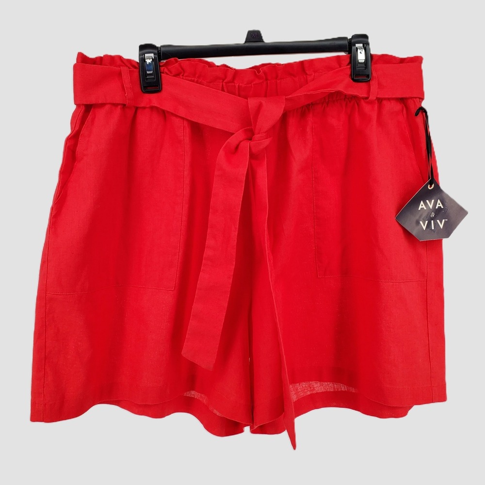 Ava & Viv Womens Plus Size 1X Red Linen Cotton Blend Paperbag Waist Shorts New - Picture 8 of 9